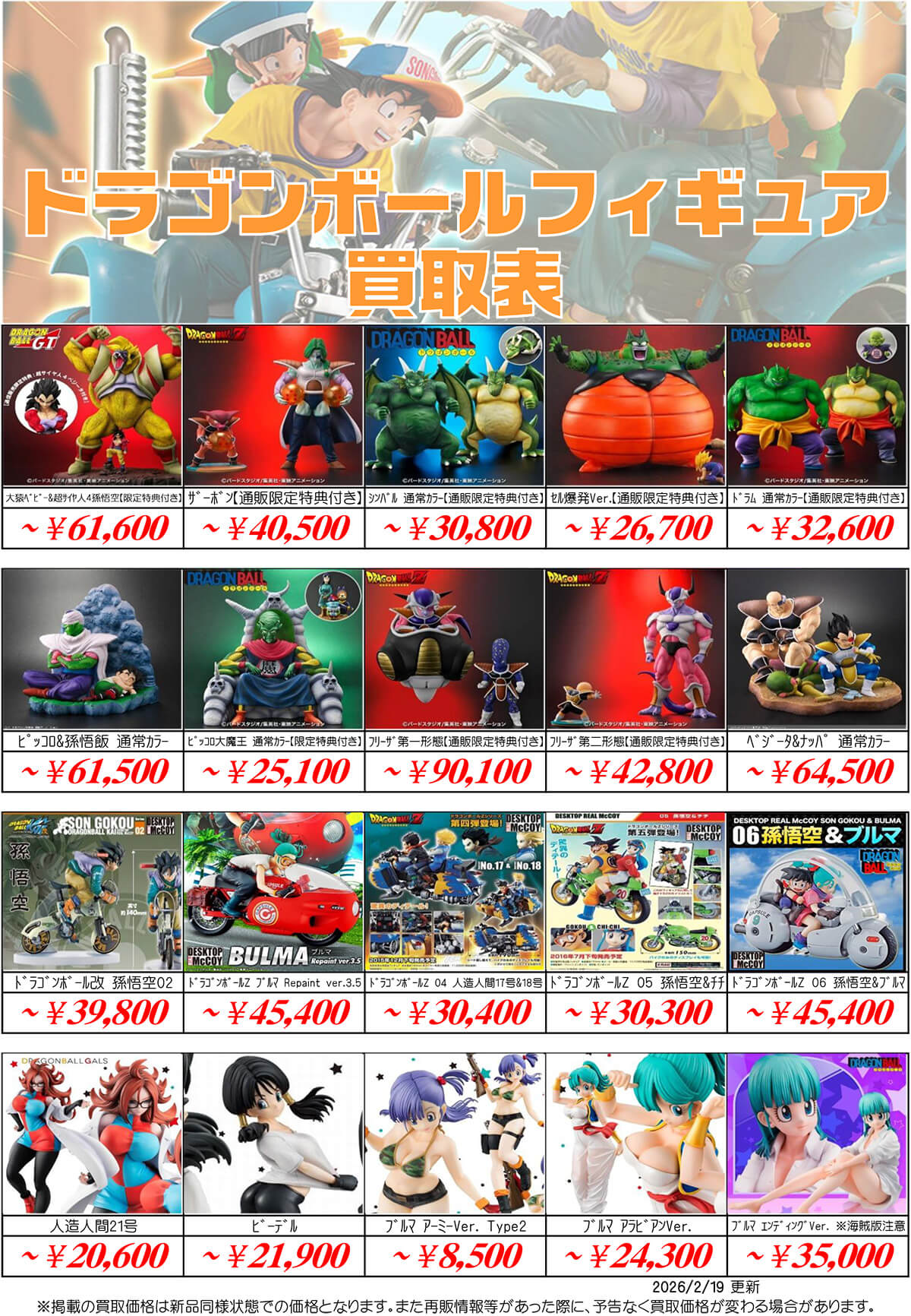 ドラゴンボールフィギュア買取価格表 | 全国から送料無料で買取中