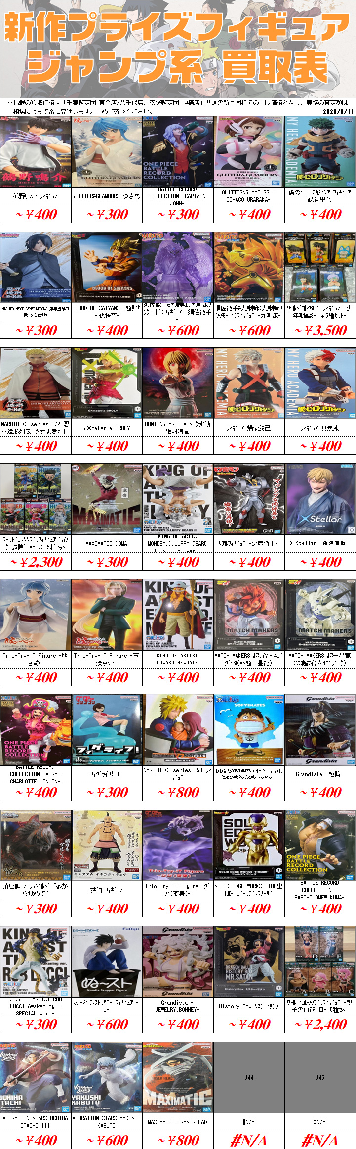 UFOキャッチャーフィギュア買取価格表-千葉鑑定団八千代店
