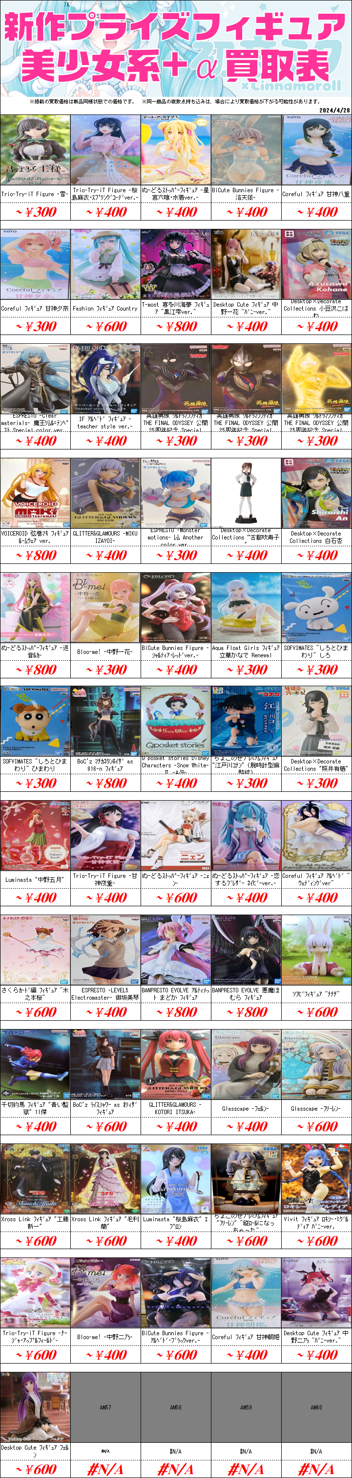 UFOキャッチャーフィギュア買取価格表-千葉鑑定団八千代店 UFOキャッチャーフィギュア買取価格表-千葉鑑定団八千代店